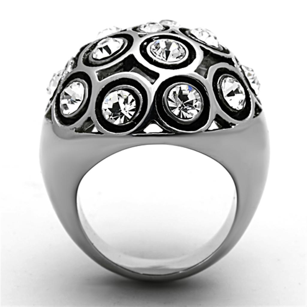 High polished (no plating) Stainless Steel Ring with Top Grade Crystal in Clear