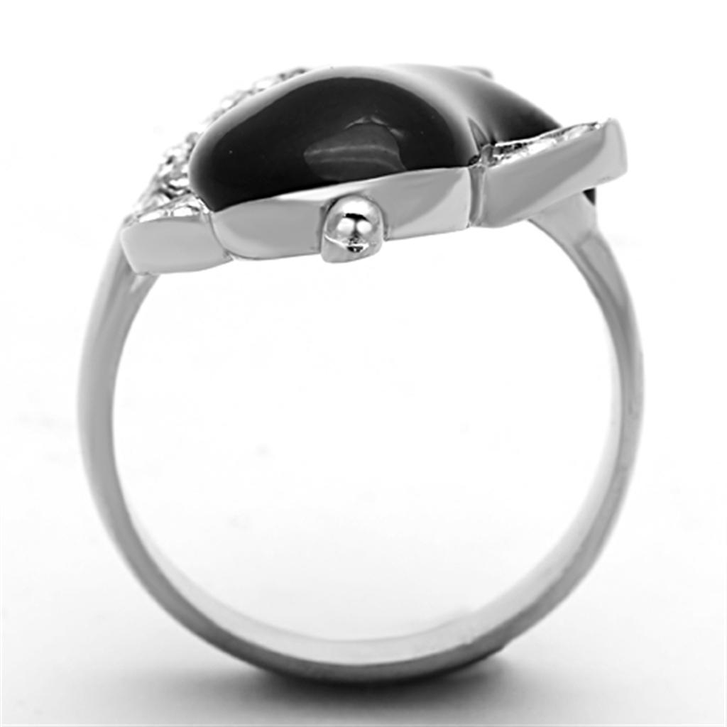 High polished (no plating) Stainless Steel Ring with Top Grade Crystal in Clear