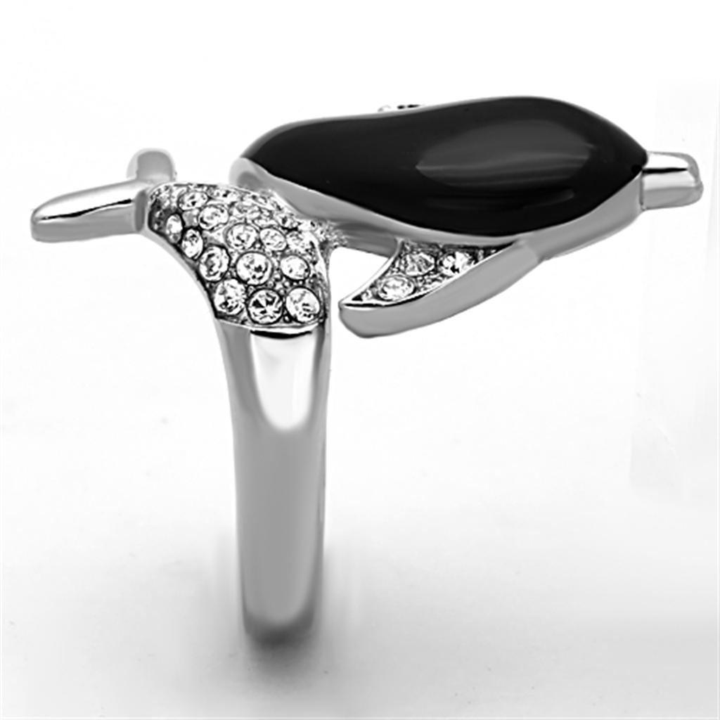 High polished (no plating) Stainless Steel Ring with Top Grade Crystal in Clear