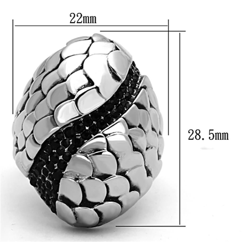 High polished (no plating) Stainless Steel Ring with Top Grade Crystal in Jet