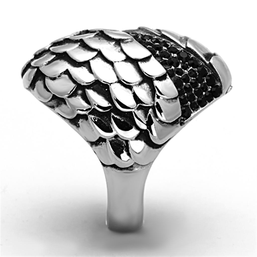 High polished (no plating) Stainless Steel Ring with Top Grade Crystal in Jet
