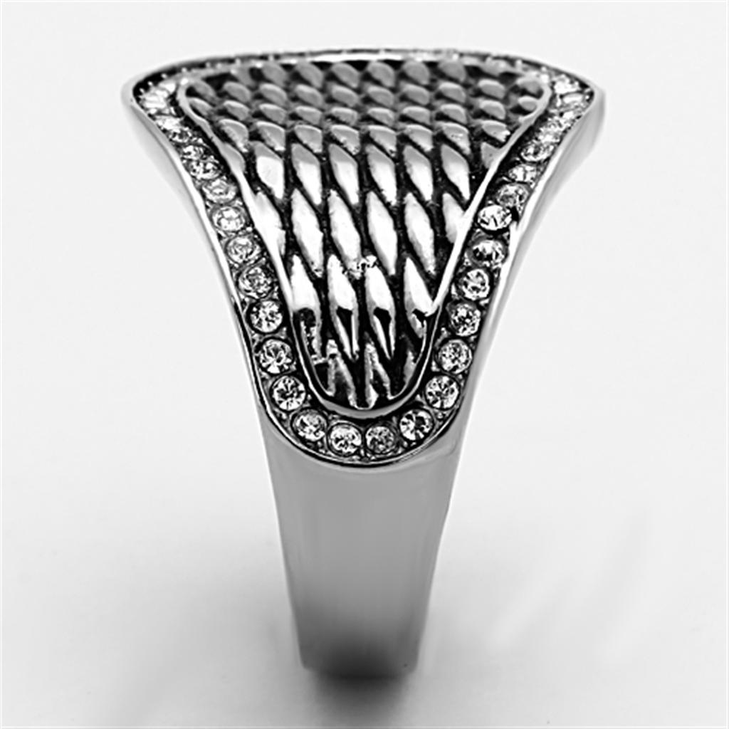 High polished (no plating) Stainless Steel Ring with Top Grade Crystal in Clear