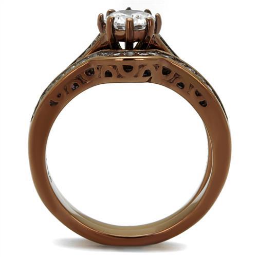 IP Coffee light Stainless Steel Ring with AAA Grade CZ in Clear