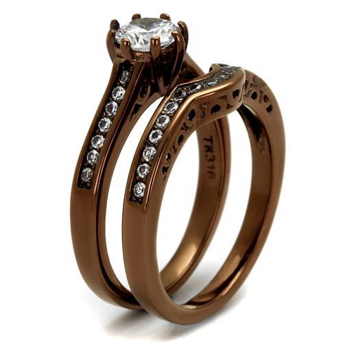 IP Coffee light Stainless Steel Ring with AAA Grade CZ in Clear
