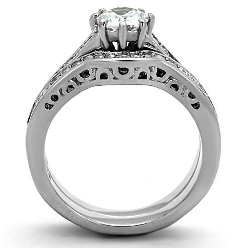 High polished (no plating) Stainless Steel Ring with AAA Grade CZ in Clear