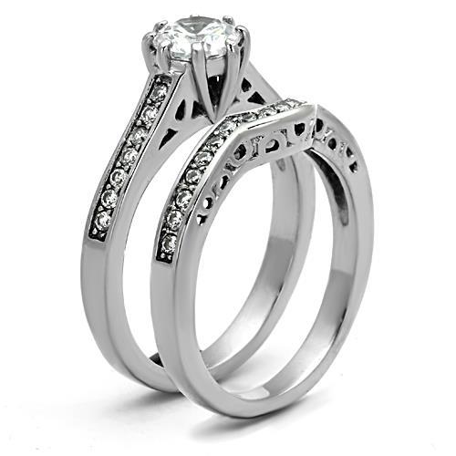 High polished (no plating) Stainless Steel Ring with AAA Grade CZ in Clear