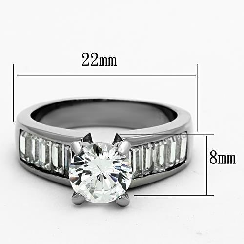 High polished (no plating) Stainless Steel Ring with AAA Grade CZ in Clear