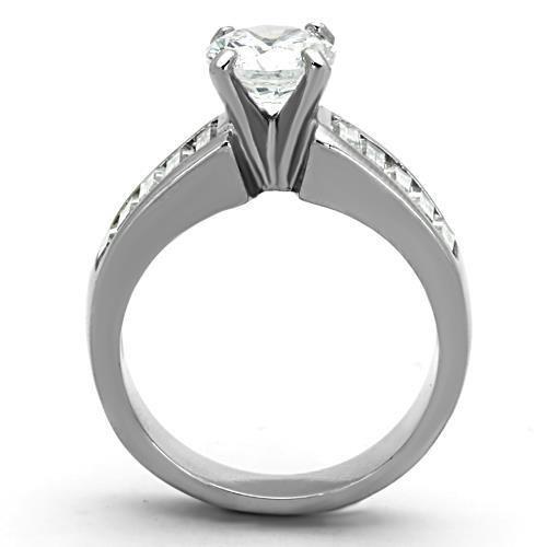 High polished (no plating) Stainless Steel Ring with AAA Grade CZ in Clear