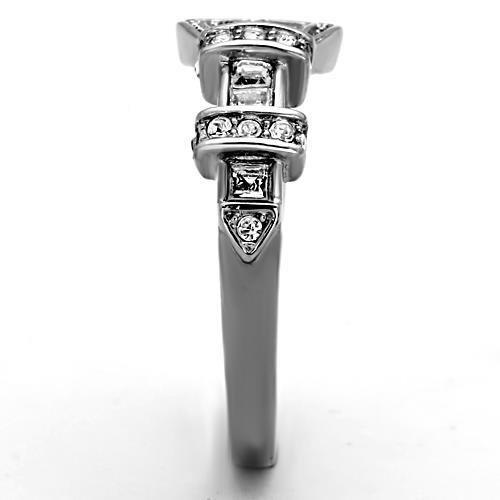 High polished (no plating) Stainless Steel Ring with Top Grade Crystal in Clear