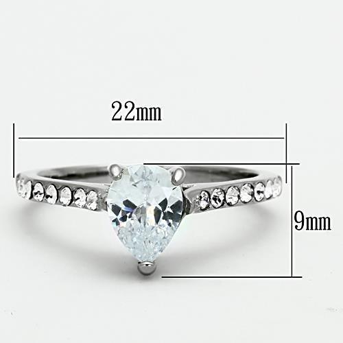 High polished (no plating) Stainless Steel Ring with AAA Grade CZ in Clear