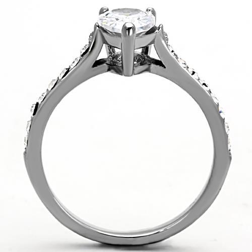 High polished (no plating) Stainless Steel Ring with AAA Grade CZ in Clear