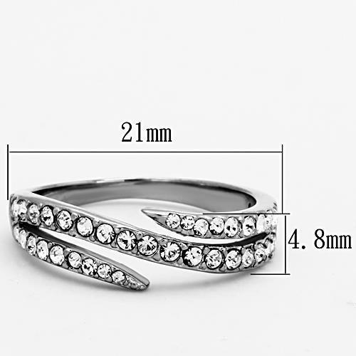 High polished (no plating) Stainless Steel Ring with Top Grade Crystal in Clear