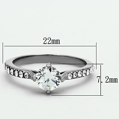 High polished (no plating) Stainless Steel Ring with AAA Grade CZ in Clear