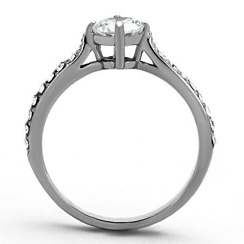 High polished (no plating) Stainless Steel Ring with AAA Grade CZ in Clear