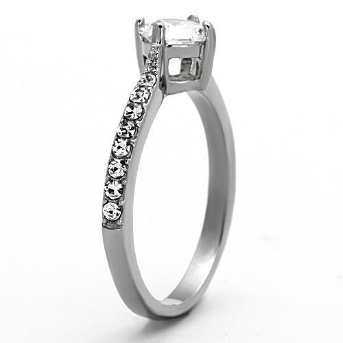 High polished (no plating) Stainless Steel Ring with AAA Grade CZ in Clear