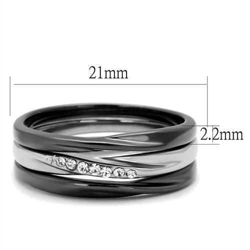 Two Tone IP Light Black (IP Gun) Stainless Steel Ring with Top Grade Crystal in Clear