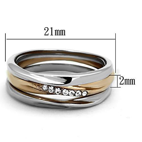 Two-Tone IP Rose Gold Stainless Steel Ring with Top Grade Crystal in Clear