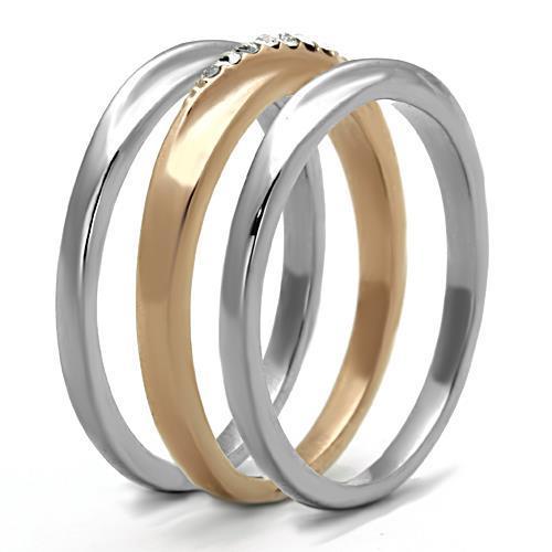 Two-Tone IP Rose Gold Stainless Steel Ring with Top Grade Crystal in Clear