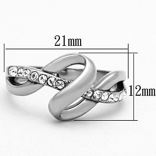 High polished (no plating) Stainless Steel Ring with Top Grade Crystal in Clear
