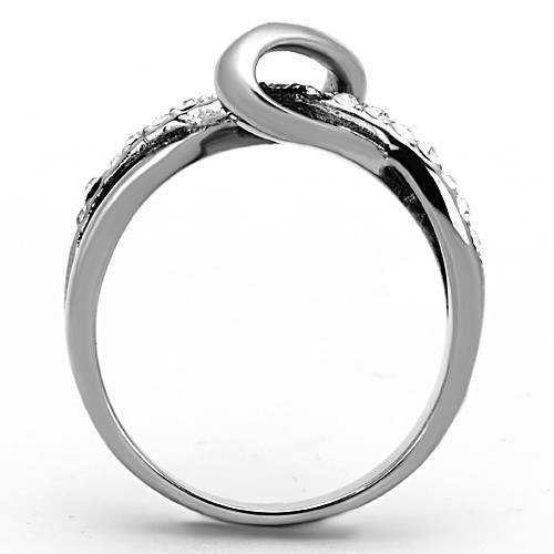 High polished (no plating) Stainless Steel Ring with Top Grade Crystal in Clear