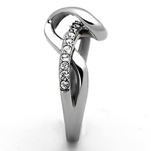 High polished (no plating) Stainless Steel Ring with Top Grade Crystal in Clear