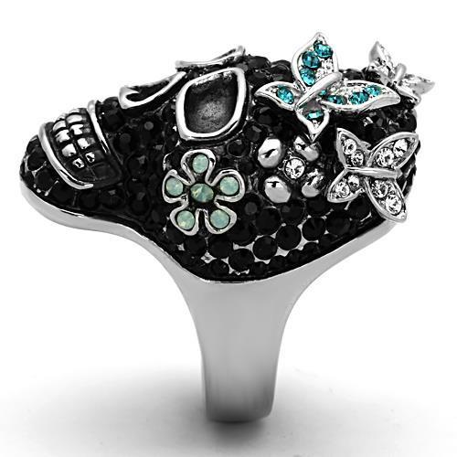 High polished (no plating) Stainless Steel Ring with Top Grade Crystal in Multi Color