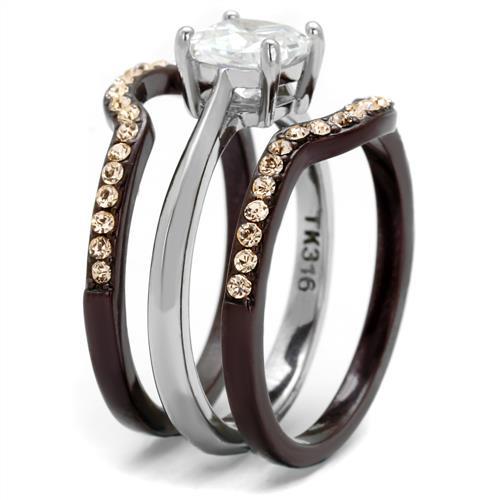 Two Tone IP Dark Brown (IP coffee) Stainless Steel Ring with AAA Grade CZ in Clear