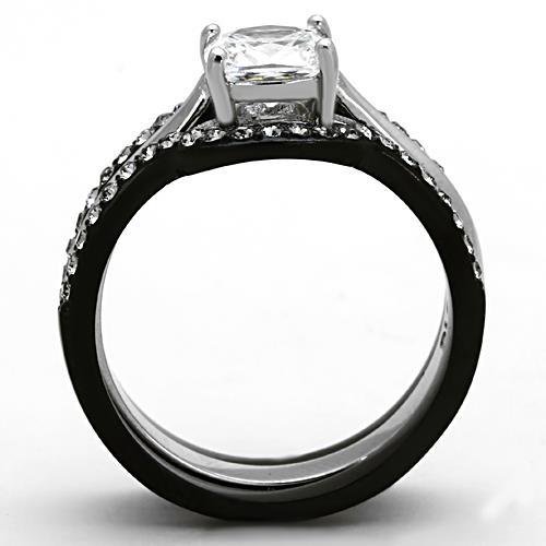 Two-Tone IP Black Stainless Steel Ring with AAA Grade CZ in Clear