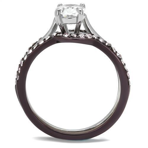 Two Tone IP Dark Brown (IP coffee) Stainless Steel Ring with AAA Grade CZ in Clear
