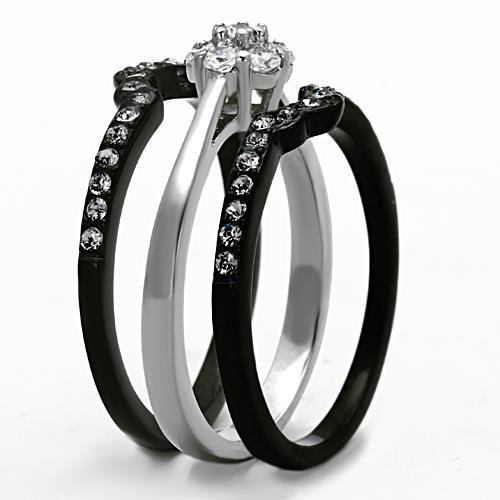 Two-Tone IP Black Stainless Steel Ring with AAA Grade CZ in Clear