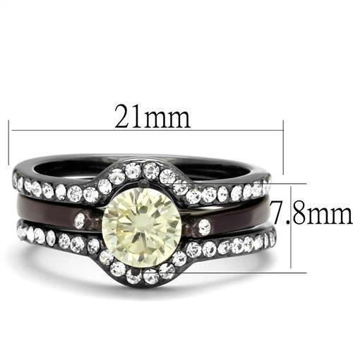 IP Light Black (IP Gun) & IP Dark Brown (IP coffee) Stainless Steel Ring with AAA Grade CZ in Citrine Yellow