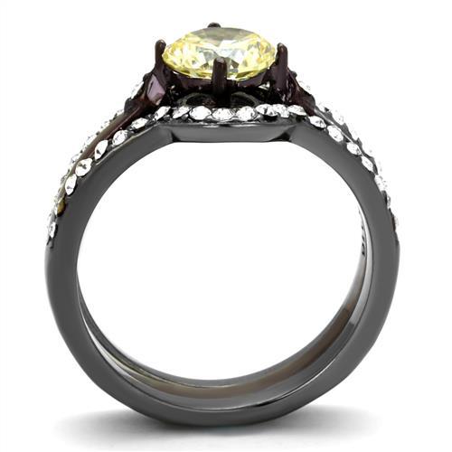IP Light Black (IP Gun) & IP Dark Brown (IP coffee) Stainless Steel Ring with AAA Grade CZ in Citrine Yellow