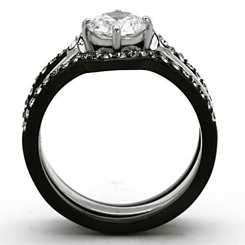 Two-Tone IP Black Stainless Steel Ring with AAA Grade CZ in Clear