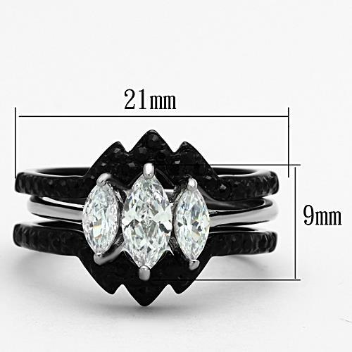 Two-Tone IP Black Stainless Steel Ring with AAA Grade CZ in Clear