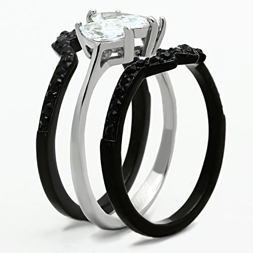 Two-Tone IP Black Stainless Steel Ring with AAA Grade CZ in Clear