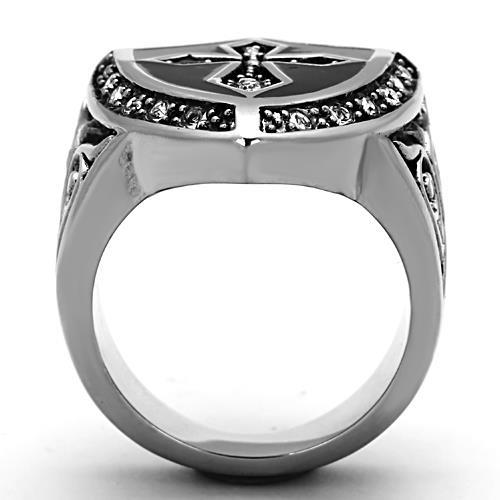 TK1349 - High polished (no plating) Stainless Steel Ring with Top Grade Crystal in Clear