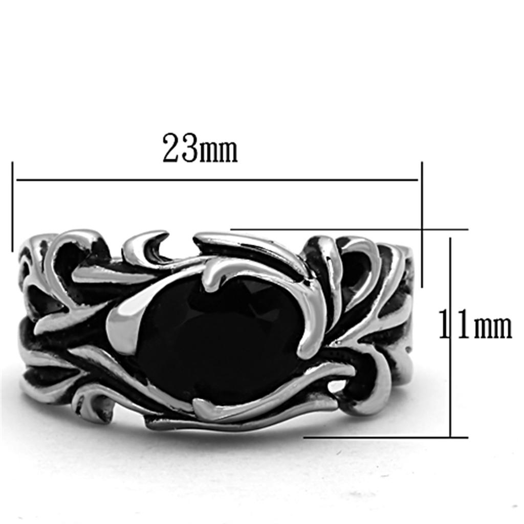 High polished (no plating) Stainless Steel Ring with Synthetic Synthetic Glass in Jet