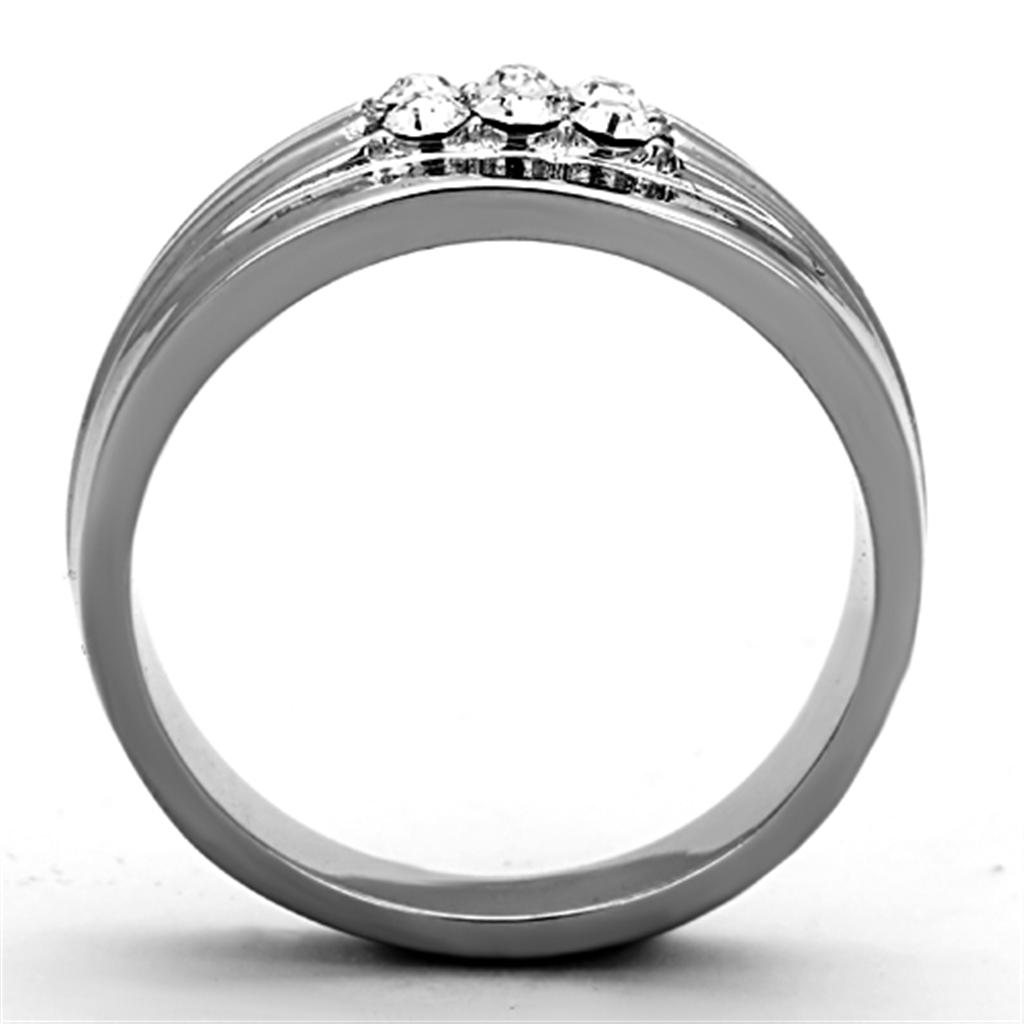 High polished (no plating) Stainless Steel Ring with Top Grade Crystal in Clear