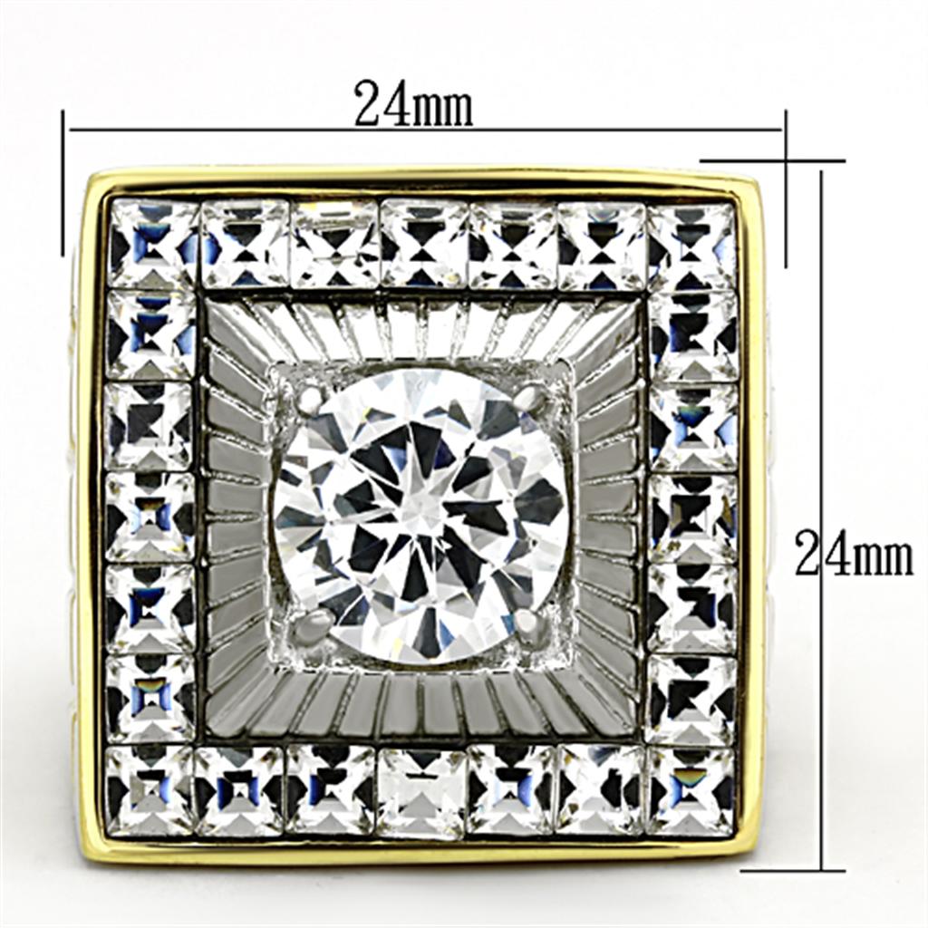 Two-Tone IP Gold (Ion Plating) Stainless Steel Ring with AAA Grade CZ in Clear