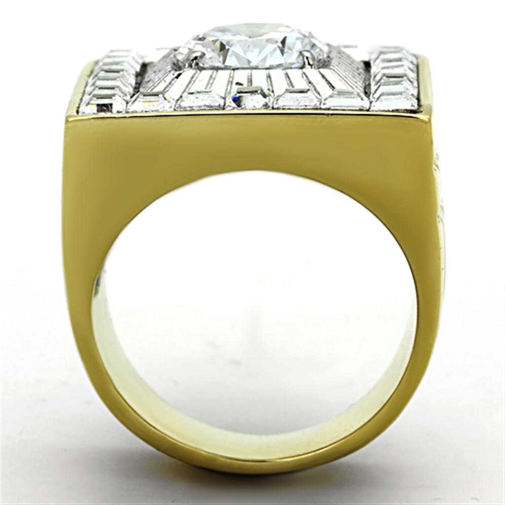 Two-Tone IP Gold (Ion Plating) Stainless Steel Ring with AAA Grade CZ in Clear