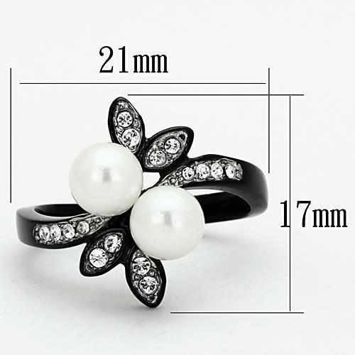 Two-Tone IP Black (Ion Plating) Stainless Steel Ring with Synthetic Pearl in White