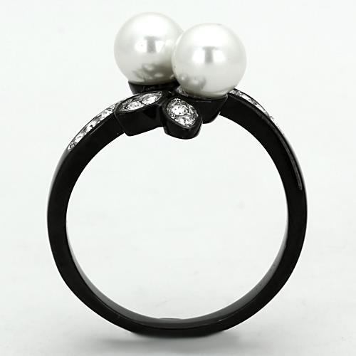 Two-Tone IP Black (Ion Plating) Stainless Steel Ring with Synthetic Pearl in White