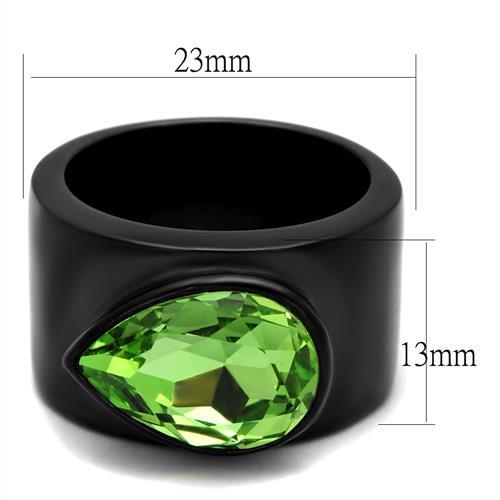 IP Black(Ion Plating) Stainless Steel Ring with Top Grade Crystal in Peridot