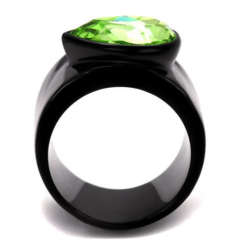 IP Black(Ion Plating) Stainless Steel Ring with Top Grade Crystal in Peridot