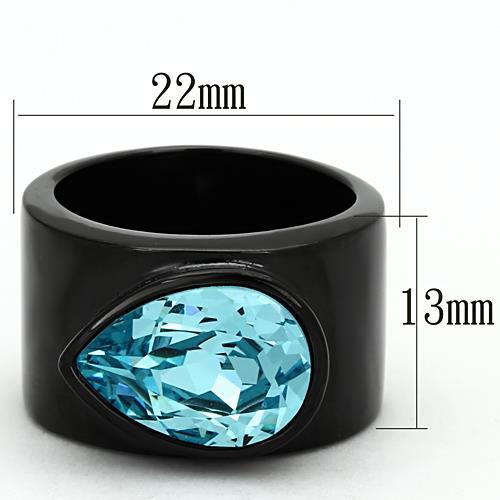 IP Black(Ion Plating) Stainless Steel Ring with Top Grade Crystal in Light Sapphire