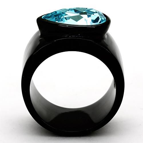 IP Black(Ion Plating) Stainless Steel Ring with Top Grade Crystal in Light Sapphire