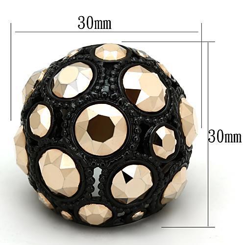IP Black(Ion Plating) Stainless Steel Ring with Top Grade Crystal in Metallic Light Gold