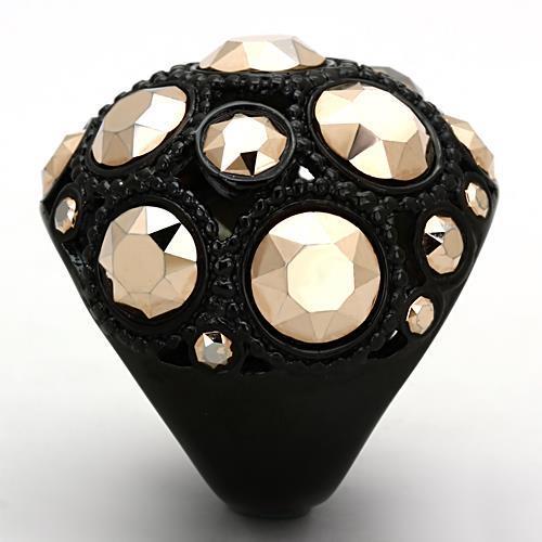 IP Black(Ion Plating) Stainless Steel Ring with Top Grade Crystal in Metallic Light Gold