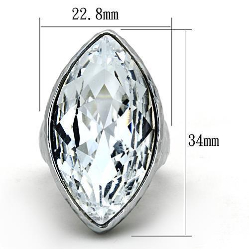 IP rhodium (PVD) Stainless Steel Ring with Top Grade Crystal in Clear