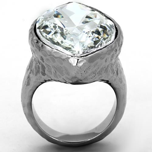 IP rhodium (PVD) Stainless Steel Ring with Top Grade Crystal in Clear